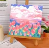 Pintura a Óleo Digital Personalizada por Números DIY Formato Quadrado para Iniciantes, Paisagem Rosa Pintada à Mão Tinta a Óleo Acrílica
