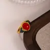 Anel de Borboleta de Liga Estilo Étnico Retrô Padrão Vazado Anel Aberto Feminino Ágata Sintética Cornalina Estilo Quente de Transmissão ao Vivo