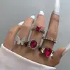 Joyería de Lujo Ligero Transfronteriza Europea y Americana Anillo de Amor de Diamante Púrpura de Ocho Piezas Anillo Multipieza con Forma de Corazón de Durazno y Serpiente