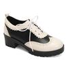 Zapatos Pequeños de Cuero Estilo Británico para Primavera y Otoño, Brogue con Bloques de Color Floral Quemado, Versión Coreana de Suela Gruesa, Tacones Gruesos Versátiles, Cierre Frontal con Cordones Retro