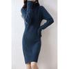 Vestido de lana pura con cuello de pila y manga larga, otoño e invierno 2023, vestido ajustado a la moda que combina con todo.