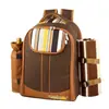 Bolsa de picnic portátil para hombro para cuatro personas para exteriores, juego de vajilla con cuchillo, tenedor, cuchara y plato, mochila aislante multifuncional para camping