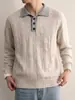 Suéter polo masculino em tricô trançado estilo retrô americano, um look de duas peças, para outono e inverno, corte justo, blusa de tricô casual