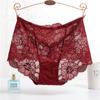 Ropa interior de encaje completo para mujer, cintura transparente, talla grande, tentación sexy, cadera, bragas de entrepierna de algodón transpirables, fabricantes de mujeres al por mayor