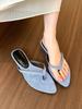 ¡Las Vacaciones en la Costa! Chanclas Puntiagudas Azules para Mujer Verano Ante Todo-partido Zapatos de Tacón Bajo