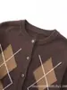 Comercio Electrónico Transfronterizo Novedades de Otoño Ropa para Mujer Moda Estilo Europeo y Americano Versátil Cuadros de Diamantes Cuello Redondo Suéter Cardigan Tejido