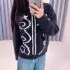 En stock, nuevo estilo otoño 2026, cárdigan de punto para mujer con mezcla de lana, cuello camisero, cremallera y estampado de estrellas
