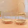 Cestas tejidas de bambú hechas a mano, bandejas de té, juegos de té, cribas de doble capa, cestas de bambú y platos para decoración de jardín de infantes.
