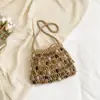 Bolsa de Malha com Contas Estilo Étnico para Férias de Verão 2026, Bolsa de Palha Tendência de Nicho, Bolsa de Mão Simples para Mulheres