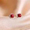 Pendientes de Cinabrio Plata Esterlina S999 Estilo Chino Simple Combinan con Todo Rojo Púrpura Arena Dorada Pendientes Cuadrados Pendientes para Mujer