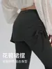 Pantalones de yoga de dos piezas de imitación para mujer talla grande, de cintura alta, pantalones de yoga con sensación de segunda piel y solapa trasera, pantalones deportivos para correr, pantalones de fitness acampanados