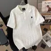 Camisa Polo vintage de punto trenzado bordado de nicho, de manga corta para hombre, estilo verano americano de dinero viejo, camiseta de hombros caídos con cuello camisero