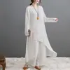 Ropa Budista Zen de Estilo Chino para Mujer, Ropa Zen para Laicos de Meditación, Traje de Ropa Zen Lisa de Otoño para Mujer, Ropa de Té de Algodón y Lino, Ropa de Tai Chi
