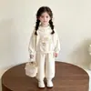 Colección nueva y moderna de primavera y otoño: Conjunto casual de dos piezas estilo coreano, dulce y lindo, de dibujos animados para niñas, con una sudadera de encaje
