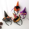 Diadema de Sombrero de Bruja de Halloween Decoración del Festival de Fantasmas Accesorios para el Cabello de Promoción Sombrero Puntiagudo de Bruja Hebilla para la Cabeza Diadema de Encaje con Lazo