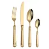 Juego de cubiertos de cuatro piezas para hotel y hogar, cuchillo, tenedor y cuchara para bistec de acero inoxidable 304 con mango hueco y relieve de trigo transfronterizo