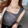 Chaleco sin costuras a rayas con cuello cuadrado, almohadilla en el pecho, camisola para mujer, adecuado tanto para uso interior como exterior, hermoso sujetador de espalda integrado, capa base de ropa interior para otoño