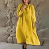 Vestido-camisa feminino estilo europeu e americano 2026 em verde fluorescente, corte solto, modelador, manga média, gola alta, vestido longo estilo cardigã