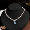 ¡Brisa Marina de Starfield! Collar de perlas con colgante de circón azul, cadena para la clavícula de lujo discreto, collar para mujer estilo vintage francés