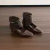Botines retro de punta cuadrada con patchwork para mujer, nuevo estilo 2026, gamuza con detalle de hebilla, estilo Mary Jane de tacón bajo, botas de tacón apilado estilo Western