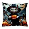 Suministros del Fabricante Fundas de Almohada de Halloween para Gatitos Felpa Corta Estampadas Fundas de Almohada Decorativas para Sofá Cama Estilo Nórdico
