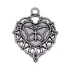 Colgante de Mariposa con Forma de Corazón de Plata Antigua 34x26mm 4g Accesorios de Aleación Vintage para Bricolaje Artículo Caliente Transfronterizo