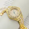 Pulseira de Aço Transfronteiriça com Diamantes e Mosquitinho Elementos Hip-Hop Relógio Feminino Liga de Zinco Ouro Tricolor Corrente de Relógio a Quartzo Atacado