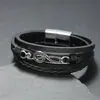 Pulseras para Hombre de Hip-Hop Europeo y Americano, Pulseras de Cuero con Notas para Hombre, Pulseras Trenzadas Multicapa Simples de Moda para Hombre con Hebilla Magnética