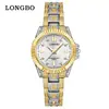 Relojes de Moda Longbo para Hombre y Mujer con Incrustaciones de Diamantes para Comercio Exterior, Relojes de Pareja de Venta Caliente Transfronteriza, Relojes de Cuarzo con Correa de Acero Impermeables Luminosos