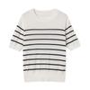 Top de Punto Clásico a Rayas de Manga Corta con Cuello Redondo, Nuevo Top Corto Casual para Mujer Otoño/Invierno 2026