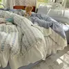 Todo Algodão Estilo Princesa Renda Grande Conjunto de Quatro Peças ins Fresco Algodão Puro Estilo Coreano Romântico Roupa de Cama Lençol Capa de Edredom Quarto Conjunto de Três Peças 4