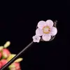Estilo Nacional Madeira Elegante Grampo de Cabelo Estilo Antigo Grampo de Cabelo Hanfu Jardim de Osmanthus Gardênia Flor de Ameixa Disco Borboleta Acessório de Cabeça Franja Lateral