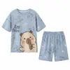 Pijama masculino estilo novo 2026, calça de manga curta de verão, fino e leve, adequado para crianças, meninos pequenos, adolescentes e crianças mais velhas, para usar em casa