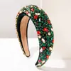 He Ming Diadema Retro Europea y Americana de Trabajo Pesado Completamente Tachonada de Pedrería de Terciopelo para Aumentar la Altura con Ala Ancha para Mujeres Accesorios de Fiesta de Navidad de Alta Gama