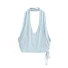 Estilo Europeo y Americano Retro Sexy Cordón Lateral Color Sólido Espalda Descubierta Cuello en V Halter con Lazo Sin Mangas Camiseta sin Mangas
