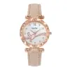 1 pieza - Reloj de mujer de moda con diamantes sintéticos, correa de cuero, reloj de cuarzo, reloj con esfera en forma de corazón con diamantes sintéticos
