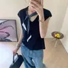 Camiseta de Seda com Decote V e Amarração de Seda, Manga Curta, Fresca e Respirável, Estilo Básico, Camada Base Casual Diária Feminina, Primavera Verão