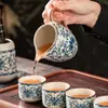 Conjunto de Chá Kung Fu Flores Azuis da Fornalha Ru Cerâmica Bule Viga Tigela Flutuante Xícara de Chá Bandeja de Chá Luxo Acessível Doméstico de Ponta