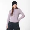 Lulu manga longa roupa de yoga feminina primavera outono top de yoga espesso roupa para corrida fitness gola alta jaqueta esportiva justa feminina