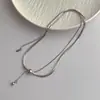 Colar de Aço Inoxidável Corrente Osso de Cobra Contas Redondas Camada Dupla Nicho Simples Corrente de Clavícula Moda Versátil Anel Duplo Personalizado Corrente de Clavícula
