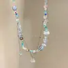 Collar Flor Dopamina Azul para Mujer 2025 Nuevo Estilo Caliente Diseño con Sentido Cadena de Clavícula Apilada con Perlas para Mujer