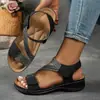 Sandalias de cuña cosidas de talla grande para mujer, comercio exterior europeo y americano, correa elástica transfronteriza, bloques de color, velcro, sandalias de playa wish