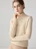 Suéter de Punto para Mujer Otoño/Invierno 100% Cachemira con Cuello Semi Alto y Diseño Jacquard Hueco, Suave y Agradable para la Piel, Corte Entallado, Suéter de Punto Simple de Manga Larga