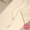 Plata de Ley S925 Cadena para Clavícula en Forma de Y con Perla y Estrella de Ocho Puntas Estilo Coreano Diseño de Nicho Sentido de Diseño Mismo Estilo que las Celebridades de Internet Collar Versátil para Mujer