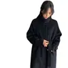 Casaco Longo de Lã com Gola Alta, Botões Únicos e Cinto, Temperamento Chic Retro Coreano, High-End, Estilo Outono/Inverno Feminino