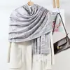 Bufanda de estilo étnico clásico con popular estampado de cachemira y borlas con flecos, bufanda bordada de estilo chino, elegante chal para mujer para salir