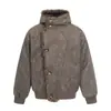 Casaco de Algodão com Pelo Integrado para o Inverno, Espessado para Proteção contra o Frio e Aquecimento, Design de Marca Trendy Europeu e Americano para Homens com Fechamento Diagonal e Gola Alta