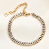 Pulseira Transfronteiriça Europeia e Americana Nova 6mm Aço Titânio Ouro 14K Aço Inoxidável Cravejada com Duas Fileiras de Diamantes Pulseiras Versáteis da Moda Atacado para Mulheres