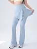 Pantalones de Yoga Falsos de Dos Piezas con Diseño Acampanado Anti-Vergüenza para Mujer, Pantalones Acampanados Finos de Verano de Cintura Alta con Aspecto de Alta Gama