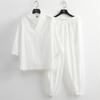 Traje de lino para hombre estilo chino Manga siete cuartos Traje Tang Hanfu Verano Yoga Sentarse Chaqueta de marido Algodón Lino Conjunto de dos piezas